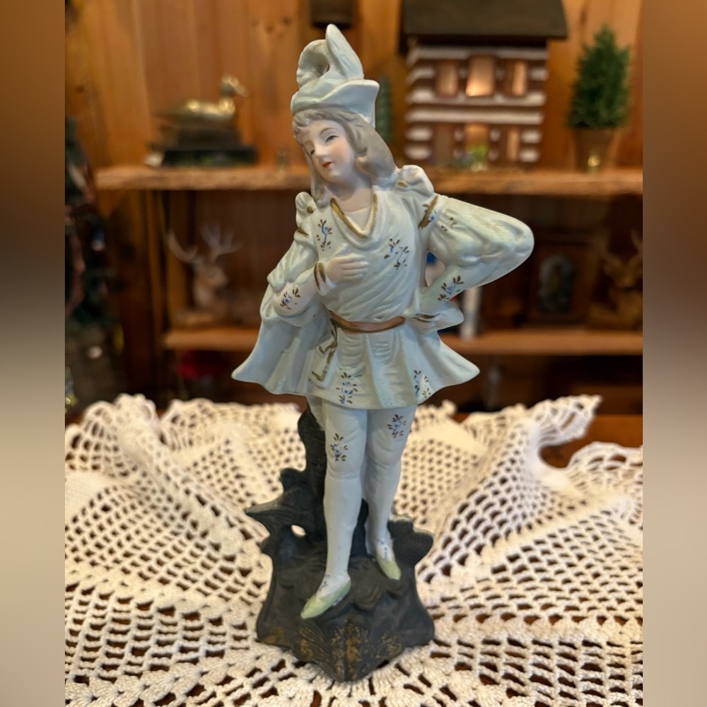 Vintage, hand-painted bisque porcelain figurine Fern Japan, Victorian-era attire